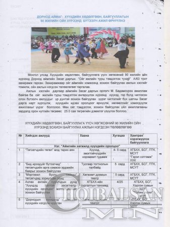 ДОРНОД АЙМАГТ ХҮҮХДИЙН ХӨДӨЛГӨӨН, БАЙГУУЛЛАГЫН 90 ЖИЛИЙН ОЙН ХҮРЭЭНД БҮТЭЭЛЧ АЖИЛ ӨРНҮҮЛНЭ