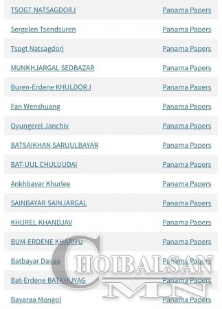 PANAMA PAPERS: Монгол улстай холбоотой НЭРСИЙН ЖАГСААЛТ