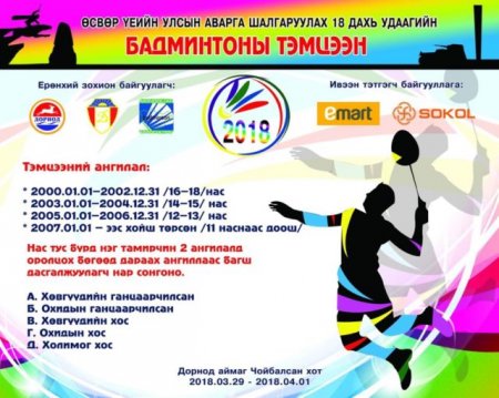 Өсвөр үеийн улсын аварга шалгаруулах 18 дахь удаагийн “Бадминтоны тэмцээн”  ...